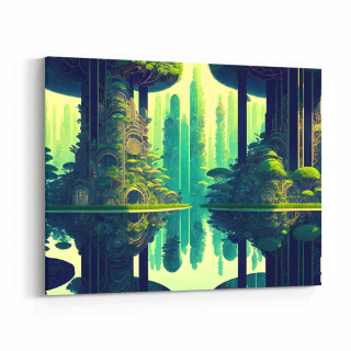 Obraz sci-fi zelená krajina u vody