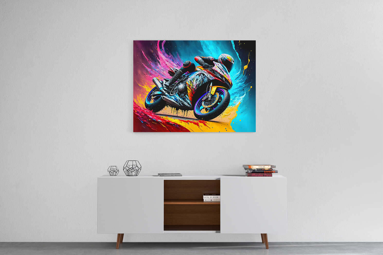 Obraz barevná splash art motorka
