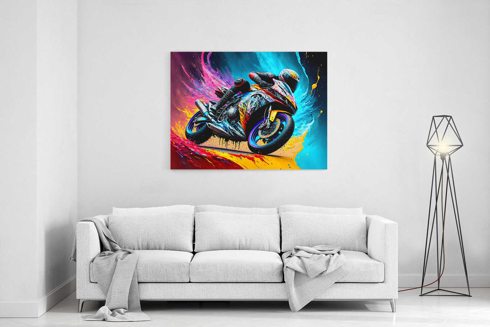Obraz barevná splash art motorka