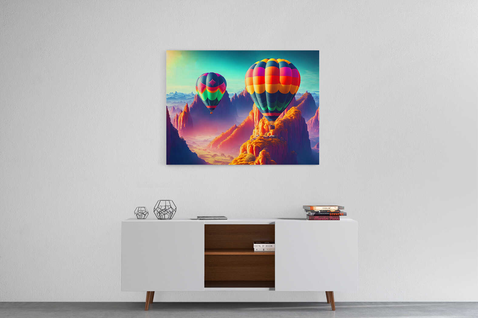 Obraz barevné balony letící nad horami