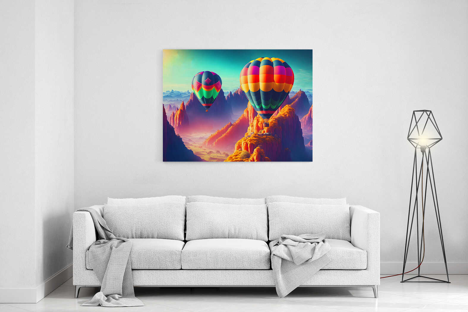 Obraz barevné balony letící nad horami
